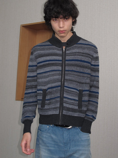 STRIPED RIBBED KNIT CARDIGAN