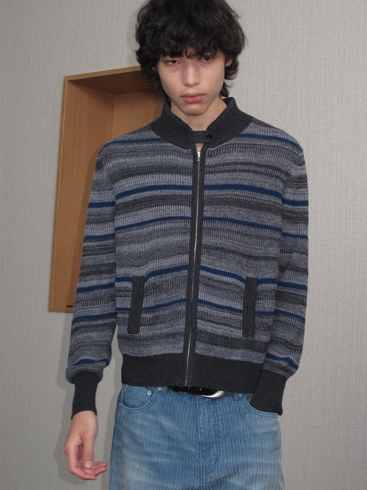 STRIPED RIBBED KNIT CARDIGAN