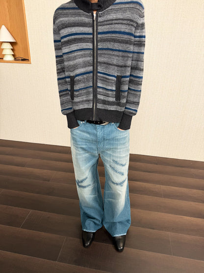 STRIPED RIBBED KNIT CARDIGAN
