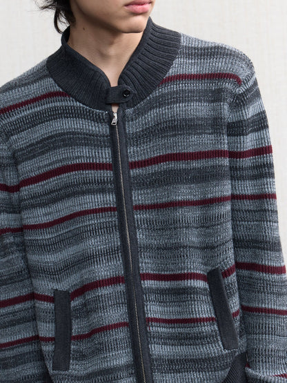 STRIPED RIBBED KNIT CARDIGAN