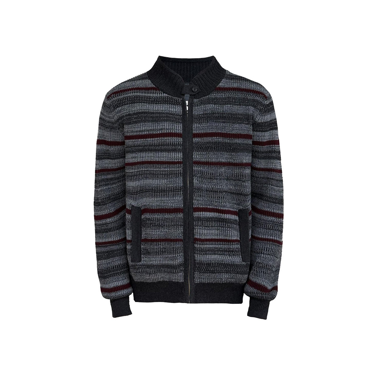 STRIPED RIBBED KNIT CARDIGAN