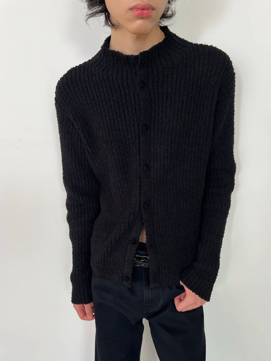 STAND-COLLAR RIBBED CARDIGAN