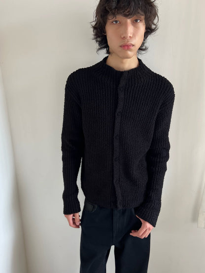 STAND-COLLAR RIBBED CARDIGAN