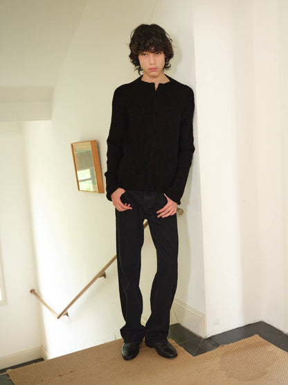 STAND-COLLAR RIBBED CARDIGAN
