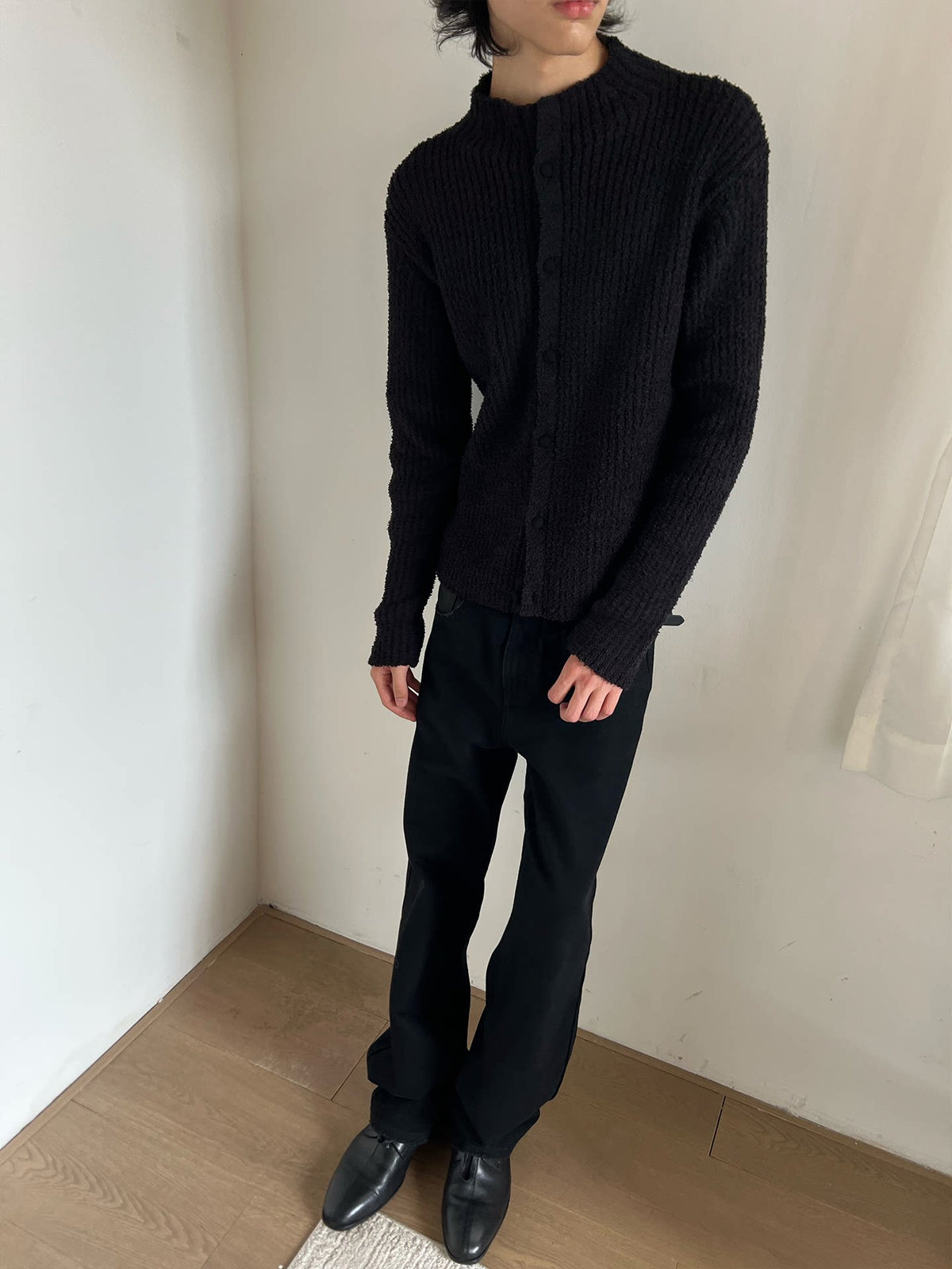STAND-COLLAR RIBBED CARDIGAN