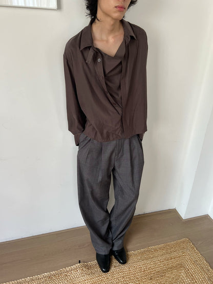 DRAPED COLLAR CUPRO-BLEND SHIRT