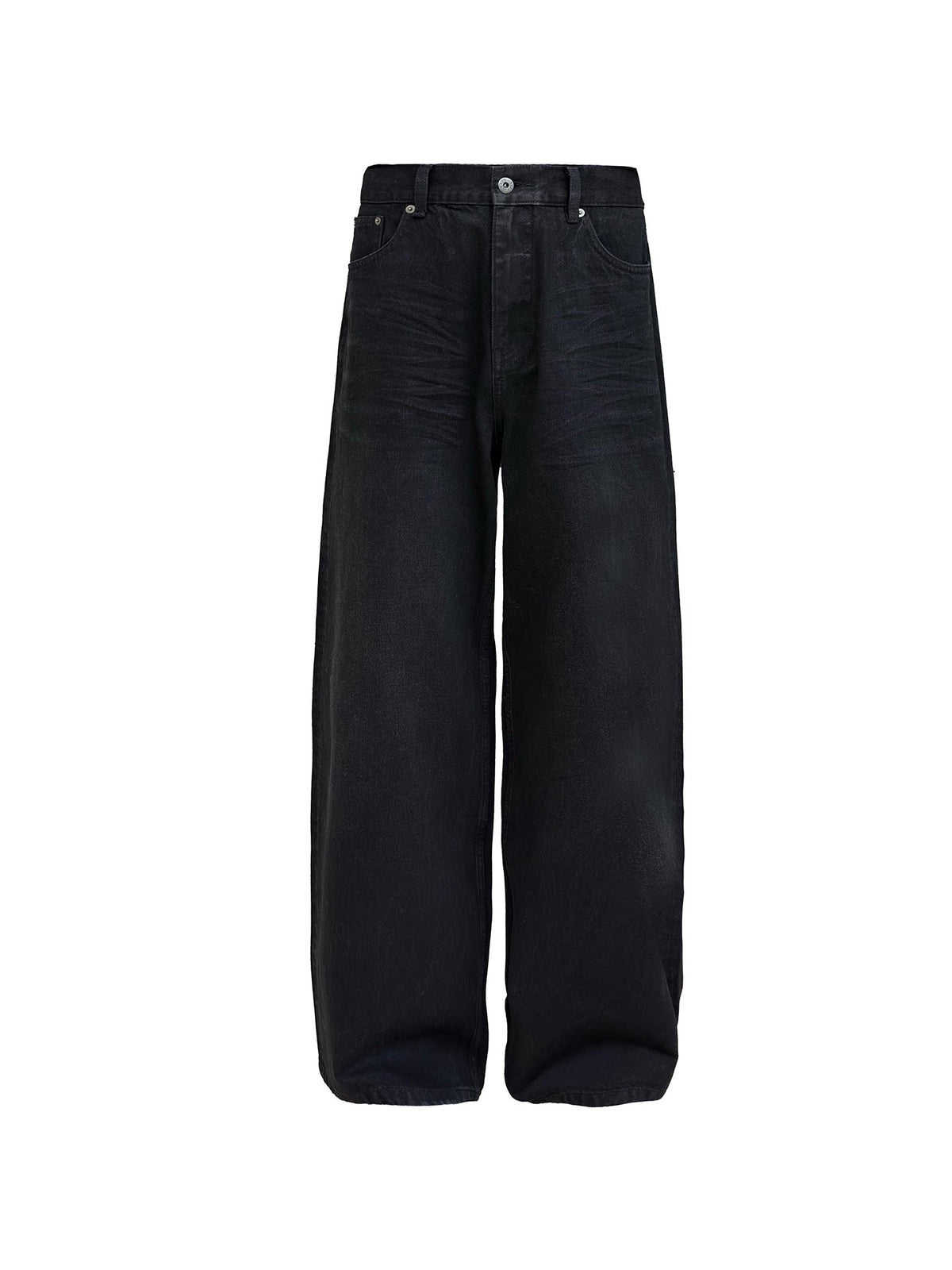 CREASED WAXED BLACK JEANS