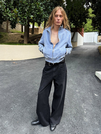 CREASED WAXED BLACK JEANS