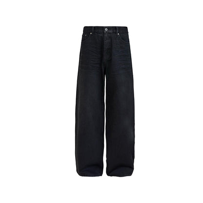 CREASED WAXED BLACK JEANS