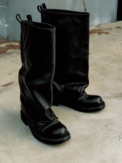 PLEATED COWHIDE LEATHER BOOTS