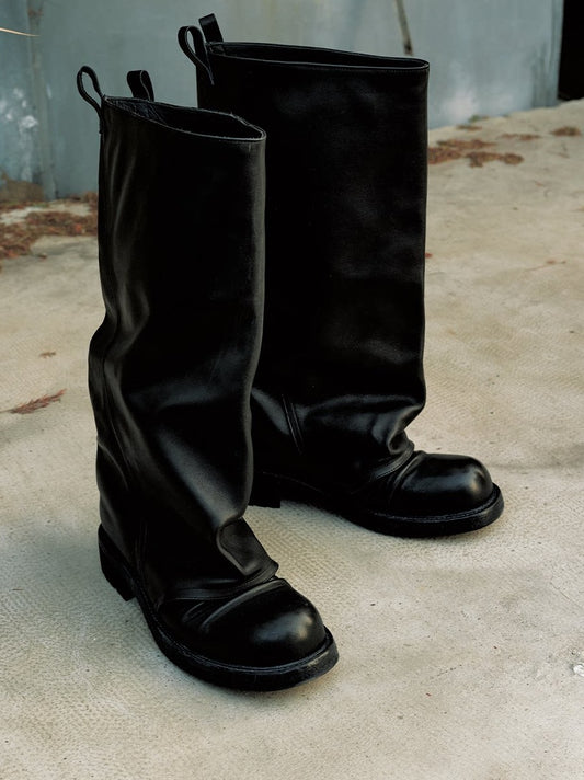 PLEATED COWHIDE LEATHER BOOTS