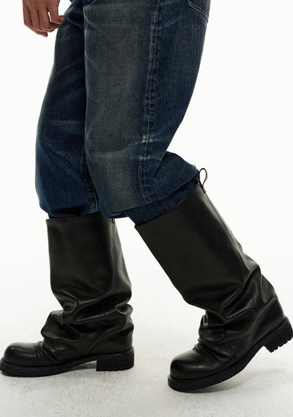 PLEATED COWHIDE LEATHER BOOTS