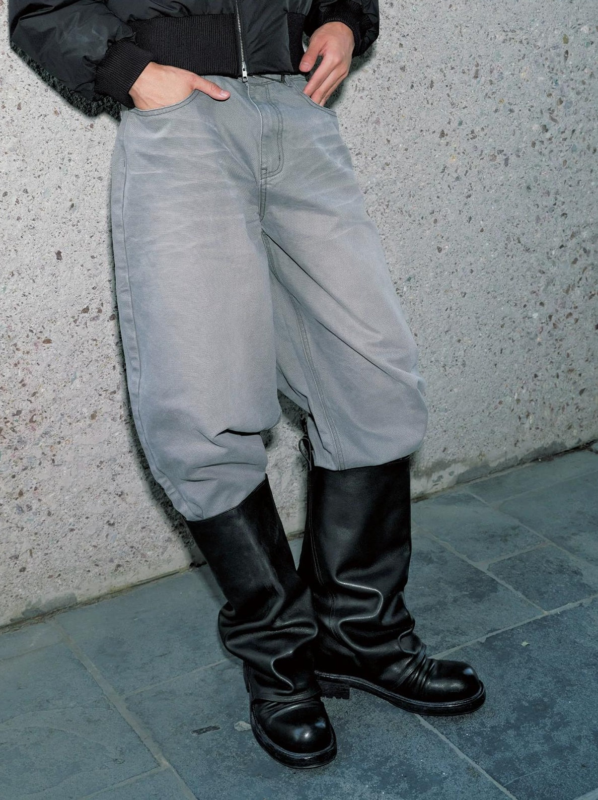 PLEATED COWHIDE LEATHER BOOTS