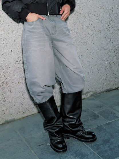 PLEATED COWHIDE LEATHER BOOTS