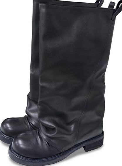 PLEATED COWHIDE LEATHER BOOTS